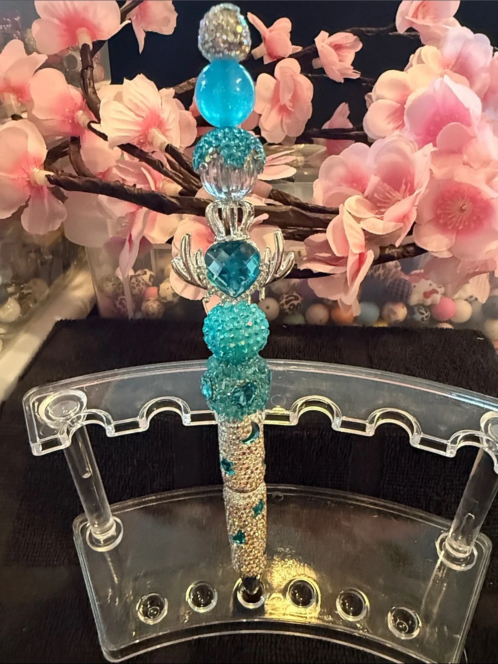 Handcrafted Teal Beaded Decorative Pen - Home Office Arts & Crafts